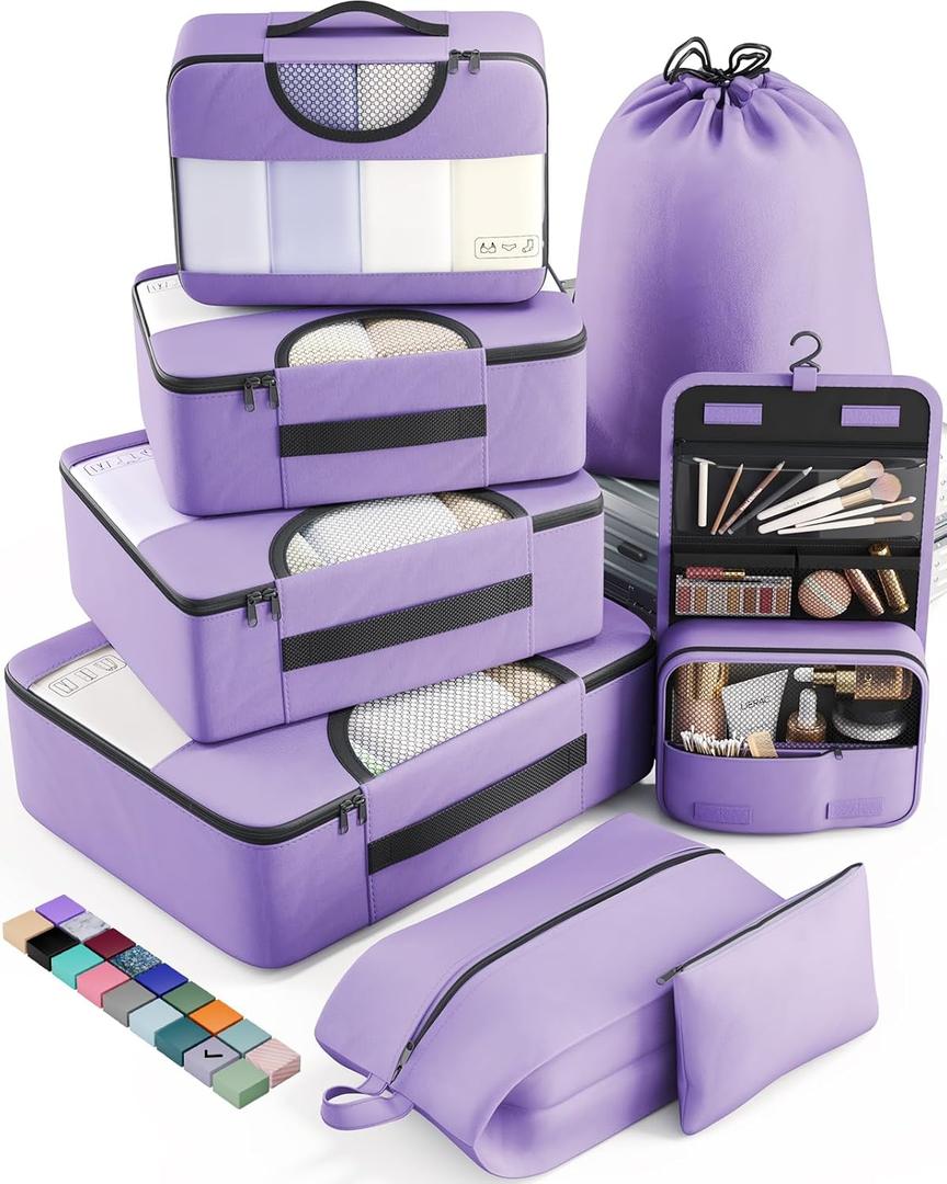 Veken 8 Set Packing Cubes for Travel Essentials, Suitcase Organizer Bags Set for Luggage, Road Trip Travel Accessories in 4 Sizes (Extra Large, Large, Medium, Small), Purple (05-Light Purple)