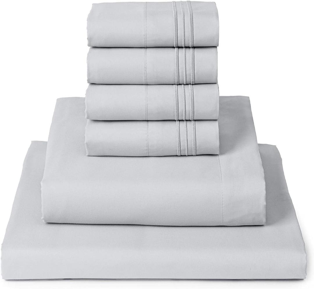 Mellanni California King Sheet Set - 6-Piece Iconic Collection Bedding, (Including 4 Pillowcases), 16-Inch Deep Pocket, Easy Care, Extra Soft, Cooling Sheets, Brushed Microfiber - Light Gray