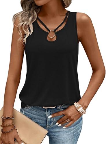 LOLONG Black Tank Top Woman Summer Sleeveless Ribbed Knit Sexy Shirts Ladies Casual Solid Cut Out Ring Keyhole Neck Tanks Large, Black  LOLONG Black Tank Top Woman Summer Sleeveless Ribbed Knit Sexy Shirts Ladies Casual Solid Cut Out Ring Keyhole Neck Tanks Large, Black