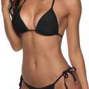 Women Two Piece Swimsuit Sexy Swimwear Halter String Triangle Bikini Sets (Black, M)