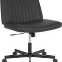 FDW Criss Cross Chair with Wheels Cross Legged Office Desk Modern Swivel Height Adjustable Wide Seat Computer Task Vanity Chair Comfy Fabric Armless Seating for Home Office (Black)