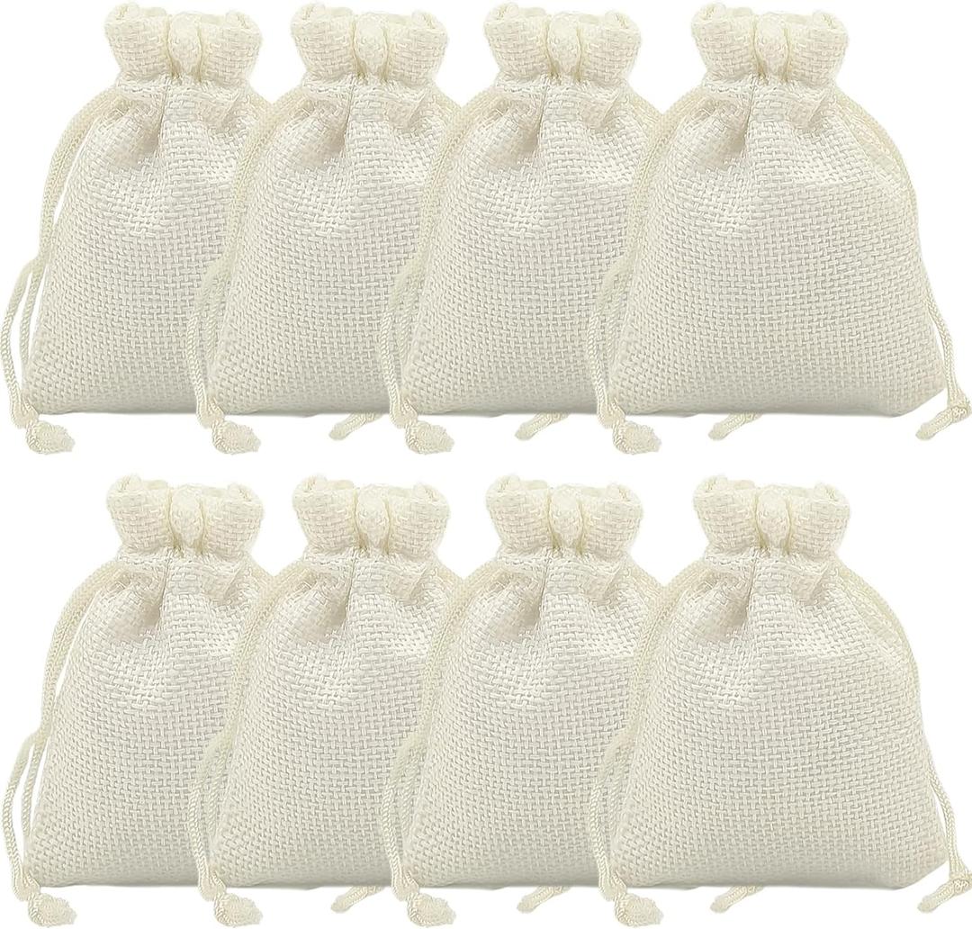 50PCS Burlap Gift Bags with Drawstring,Linen Candy Goodies Bag for Christmas Wedding Party and DIY Craft Packing (5x7 Inch | 13x18 CM, Beige)1