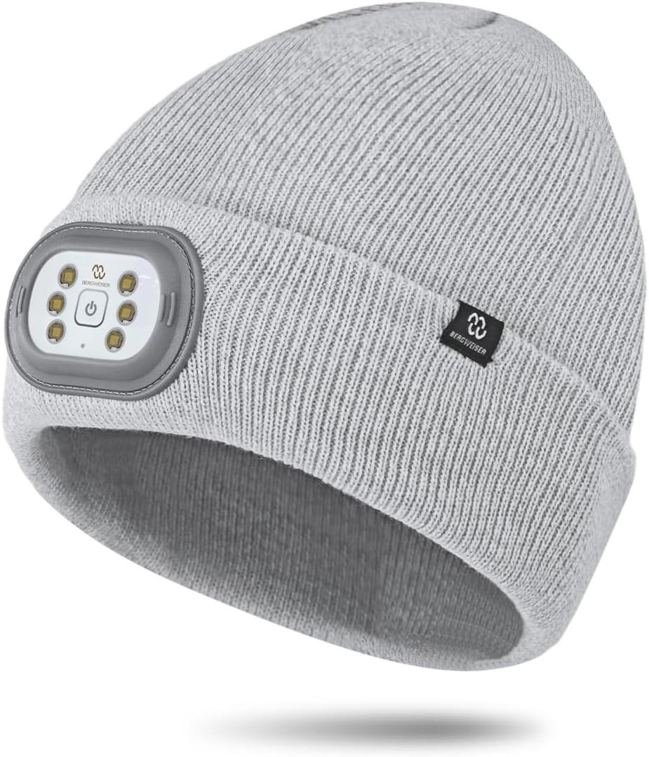 LED Beanie with Light, 3 Adjustable Modes Headlamp Beanie Hat, Removable Rechargeable USB with Night Strobing for Outdoor Running, Camping, Hiking, Fishing, Christmas Gift for Men Women (Gray)