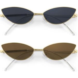 FEISEDY Fashion Designer Sunglasses Retro Small Petals Shape Arc Temple Design B2298 (2pack Smoke + Brown)