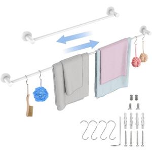 Adjustable Single Bath Towel Bar 23.6 to 42 Inch, ZUEXT Oil Rubbed White Stainless Steel Towel Holder Hanger,Expandable Wall Mounted Towel Rail for Bathroom Kitchen Washroom,1" Tube Towel Rail Racks