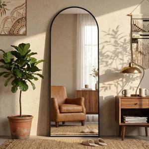 59"x19" Arched Full Length Floor Mirror, Standing Mirror with Aluminum Frame, Large Body Mirror of Free Standing/Wall Mount/Leaning for Bedroom, Living Room, Dressing Room, Black