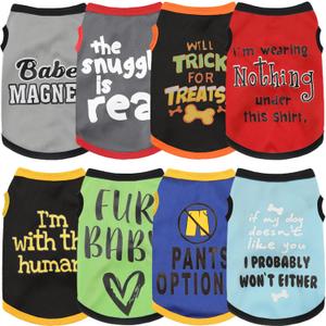 Upgrade Your Pet's Seasonal Wardrobe with Playful Flair: an 8-Piece Set of Dog Shirts Boasting Hilarious Printed Patterns, Ensuring Airy Comfort Throughout Summer and Fall Classic 8pc 3X-Large