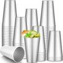 Jingmore 100 Pack 16 oz Disposable Plastic Cups Aluminum Party Tumbler Stackable Plastic Drinking Cups for Hot Cold Drinks Coffee Cocktail Beverage for Wedding Birthday Graduation Picnic(Silver)