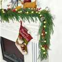 6.56FT Christmas Norfolk Pine Garland 40LED Bright Ball Lights with Red Berries Snowy Pincones Real Touch Green Pine Garlands for Mantle Table Stairs Fireplace Indoor Outdoor Home Christmas Decoration