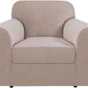 H.VERSAILTEX Stretch T Cushion Armchair Cover 2 Piece Chair Covers for Living Room Furniture Cover Suit for Box Cushion, Spandex Jacquard Fabric Small Checks(Armchair-Oversized, Sand)