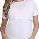 Motherhood Maternity Womens Short Sleeve Crew Neck Nursing Tee Shirt for Breastfeeding with Easy Access (Small, White)
