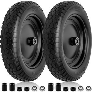 Cenipar 4.80/4.00-8" Flat Free Tire and Wheel - 14.5" Solid Flat-Free Replacement Tire with 5/8"& 3/4" Axle Borehole, Adjustable Centered Hub 3-7" for Wheelbarrow Garden Trailer and Trolley