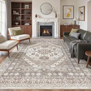 befbee 8x10 Area Rugs for Living Room, Washable Vintage Non Slip Rug Brown