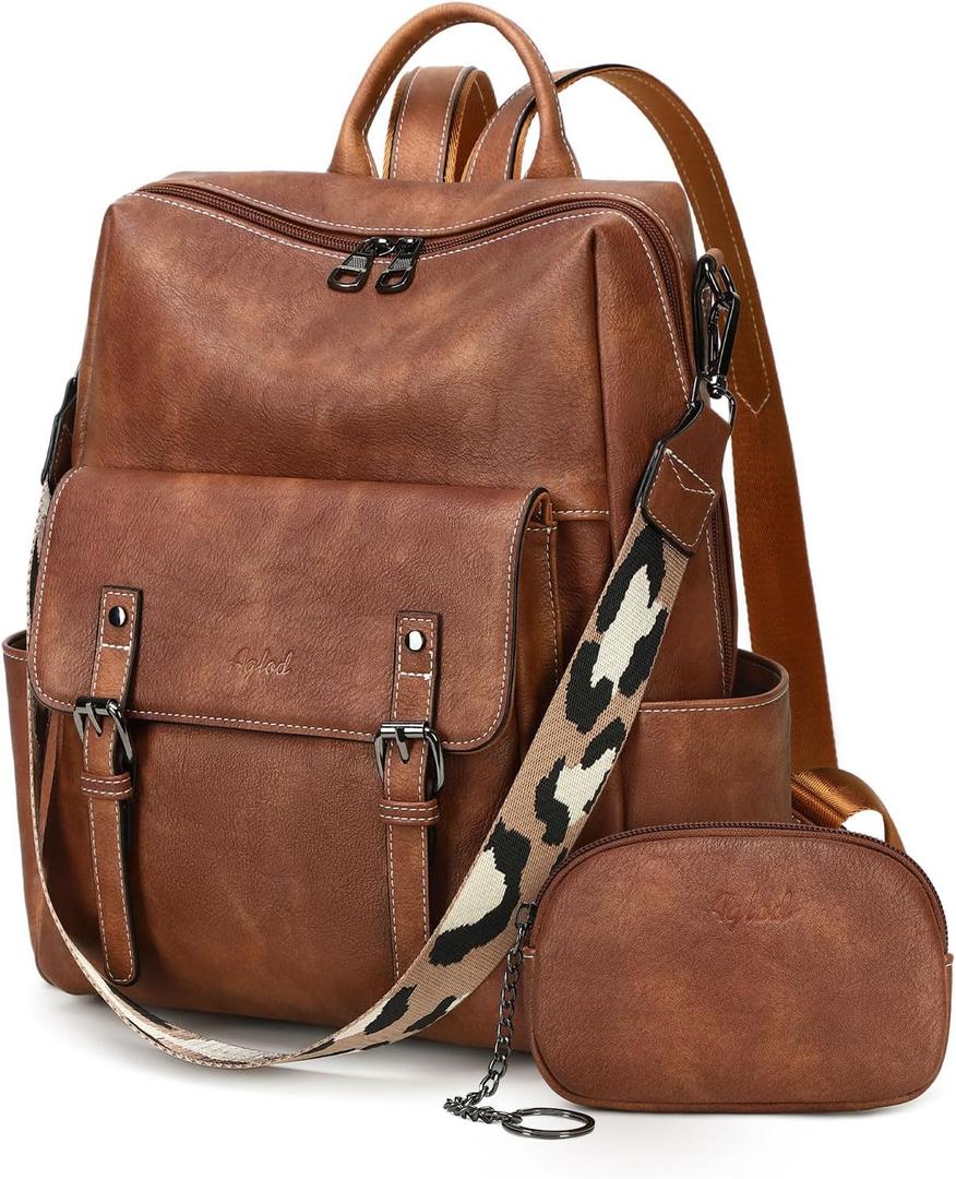 Backpack Purse for Women PU Leather Back Packs Designer Ladies Shoulder Bag Fashion Faux Work Travel Handbags (Two-toned Brown)