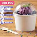 300 Pack Ice Cream Cups with Dome Lids No Hole and Spoons Bulk Disposable Paper Dessert Bowls White Sundae Containers for Snack Yogurt Soup Birthday Summer Ice Cream Party Supplies (6 oz)