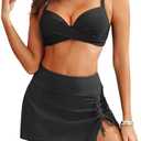 Yonique Womens Underwire Bikini with Skirt - Push Up Bathing Suit Two Piece High Waisted Swimsuit 2025 Swimwear Medium, Black