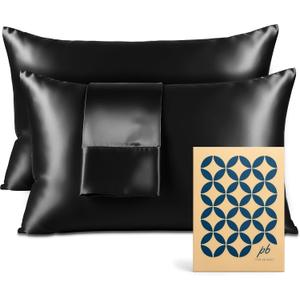 Pure Bedding Satin Pillowcase 2 Pack - Queen Size (20"x30", Black) - Silky Pillow Cases for Hair and Skin - Satin Pillow Covers with Envelope Closure - Extra Soft Premium Microfiber