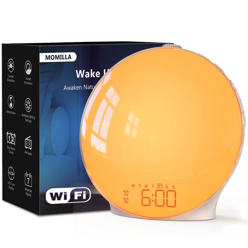 MOMILLA Smart Sunrise Alarm Clock, Night Light Wake up Light, Compatible with Alexa & App, FM Radio Dual Alarms, Snooze Function Alarm Clocks for Heavy Sleepers, Adults & Kids 52