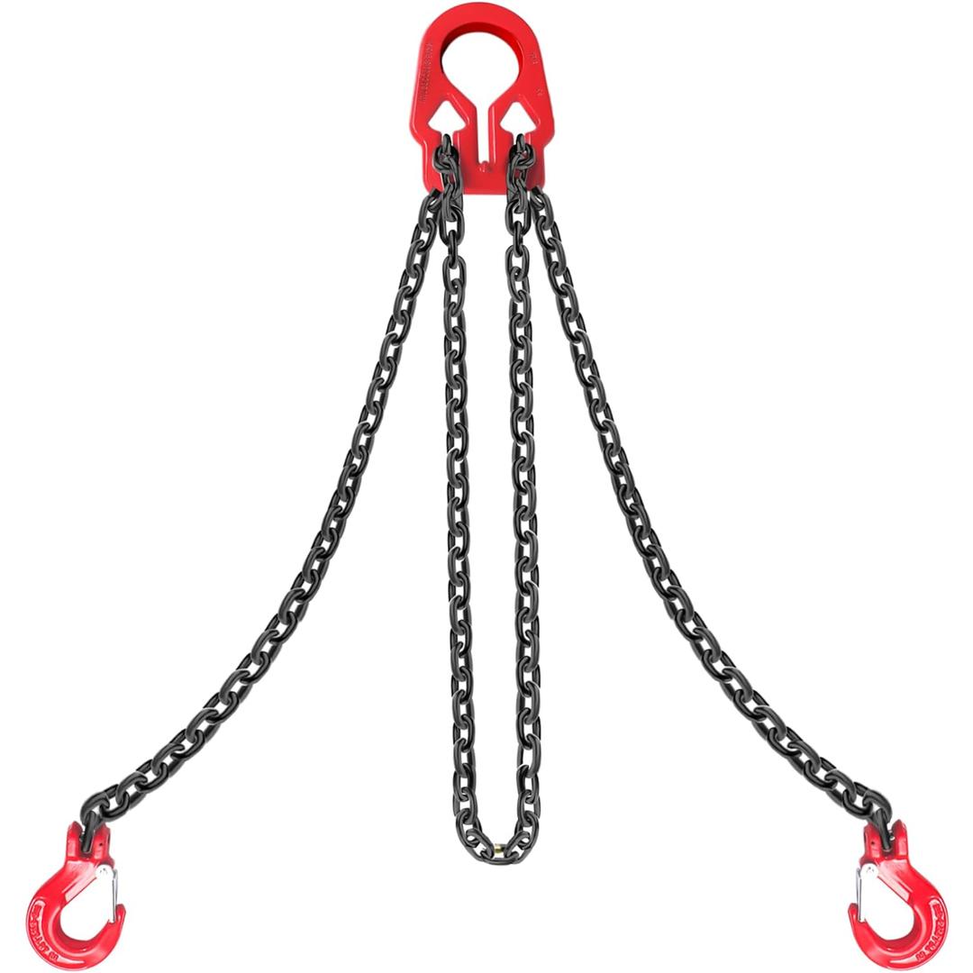Grade 80 Lifting Chains 5/16" x 10ft - 7,000 lbs Capacity Dual Leg Chain Sling, Adjustable Hook Load Binder for Engine Hoist, Truck Towing & Warehouse Rigging