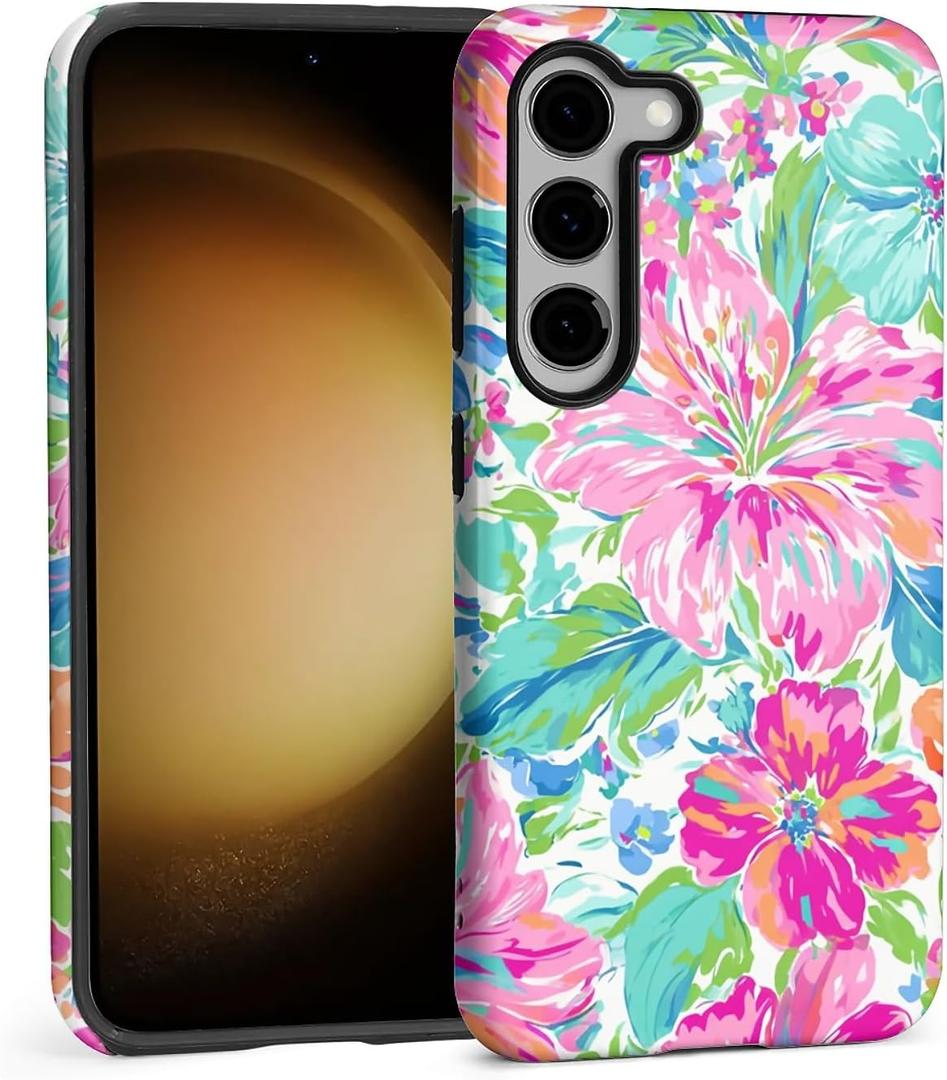 Case for Samsung Galaxy S23,Anti Drop Scratch Protective Phone Cover Case for Women Girl-Vibrant Tropical Flower