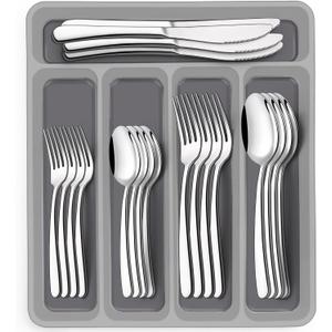 40-Piece Silverware Set with Organizer, EWFEN Heavy Duty Stainless Steel Flatware Set for 8, Food-Grade Tableware Cutlery Set, Utensil Sets for Home Restaurant, Mirror Finish, Dishwasher Safe