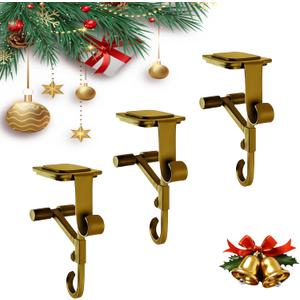 Christmas Stocking Holder for Fireplace Mantle, 2-in-1 Adjustable No Drill Hanger with 20lbs Heavy Duty Hold for Stockings & Garlands, 5-8.5 Inch Clip On Mantel Hooks(Golden, Count, 1)