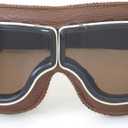 CRG Sports Motorcycle Goggles Vintage Aviator Pilot Style Leather Cruiser Scooter Motocross Goggles for Men, Women,Adults (Smoke Lens Brown Padding)