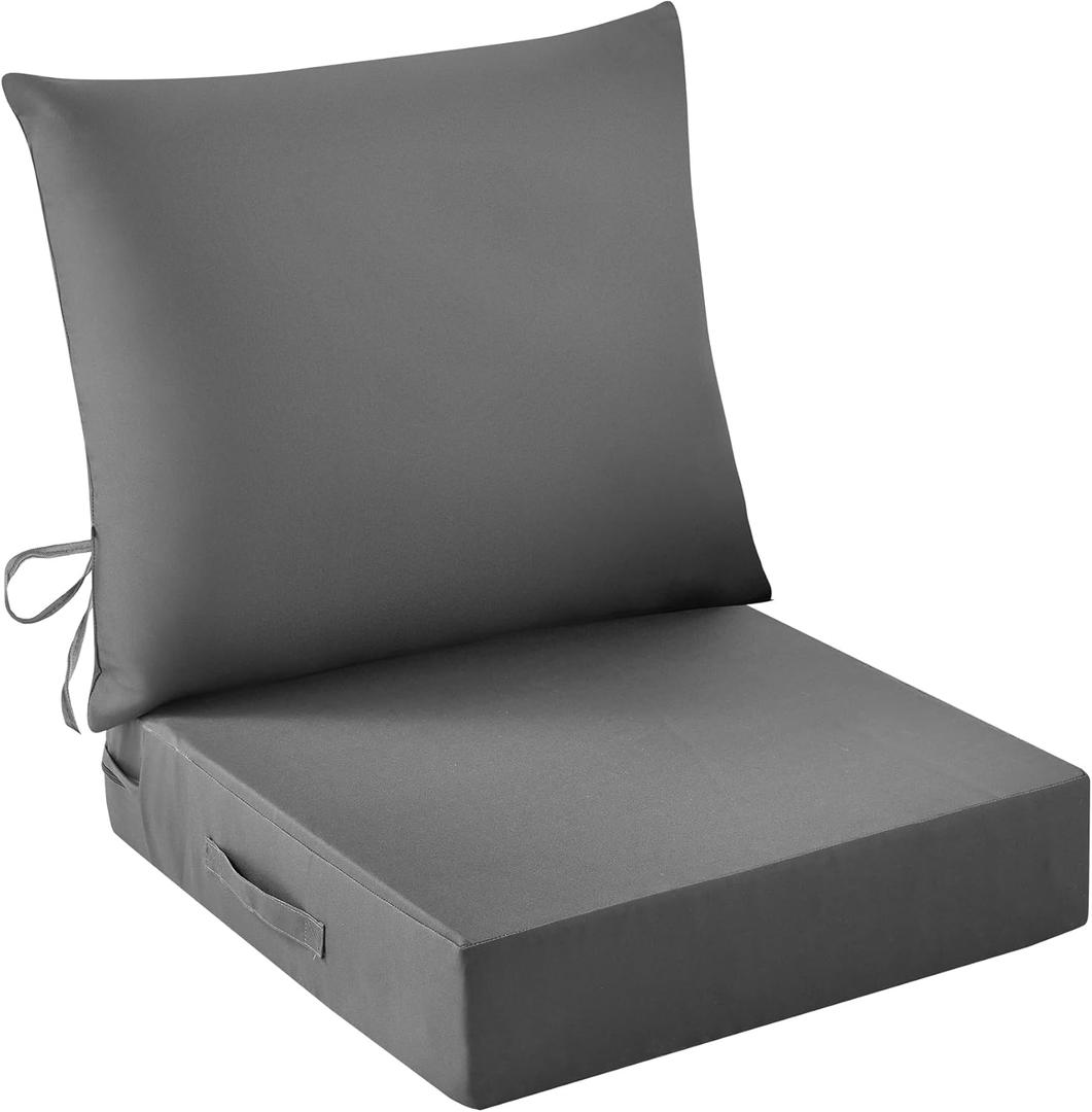 Outdoor Seat Cushion Set, Waterproof & Fade Resistant Patio Chair Cushions, Outdoors Cushion for Patio Furniture, 24 x 24 x 5.75 Inch, Outdoor Couch Cushions with Handle and Ties, Grey