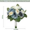Set of 2 Bridesmaid Bouquets, 11 Inch Wedding Bouquets for Bridesmaids Artificial Flower Bouquets for Wedding Ceremony Bridal Shower Decorations - Dusty Blue & White