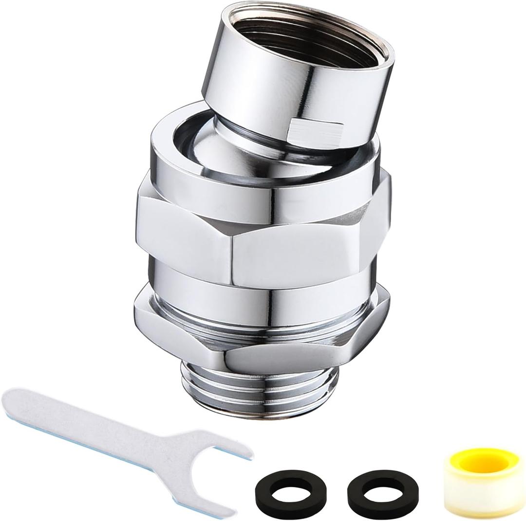Heavy Duty Shower Head Swivel Ball Adapter, Solid Brass Shower Head Swivel Adapter Chrome Polished, Adjustable Shower Arm Connector Universal Shower Assembly Shower Arm Extension... (360 degrees)