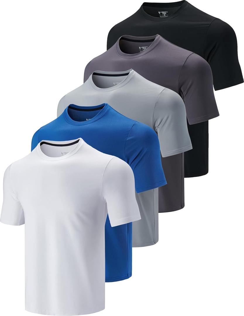5 Pack Mens Active Quick Dry Crew Neck T Shirts | Athletic Running Gym Workout Short Sleeve Tee Tops Bulk (Medium, White/Navy/Gray/Charcoal/Black)