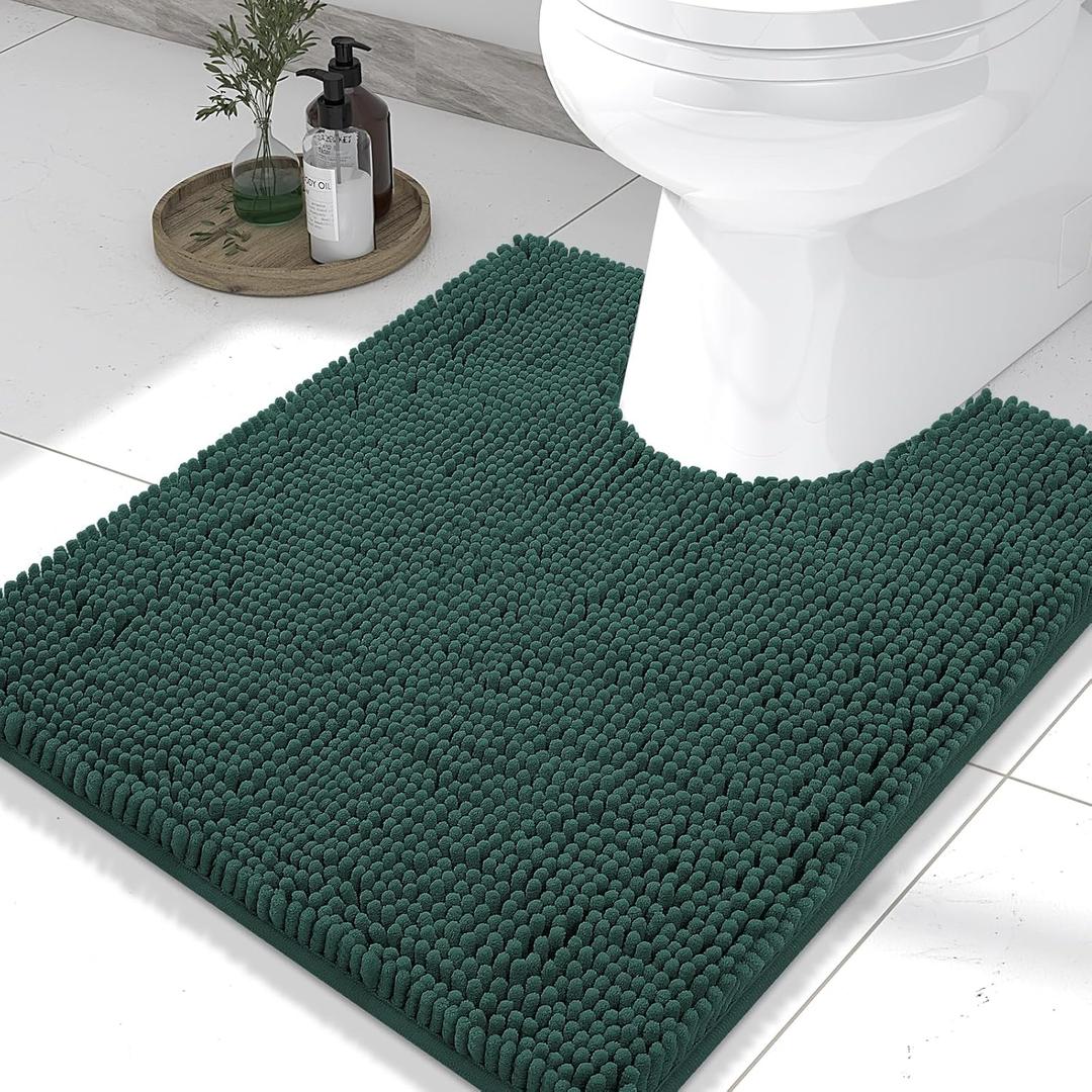 Smiry Luxury Chenille Toilet Rugs U-Shaped 24x20, Soft Absorbent Non-Slip Contour Bathroom Rugs for Toilet, Machine Washable Contoured Bath Mats, Green