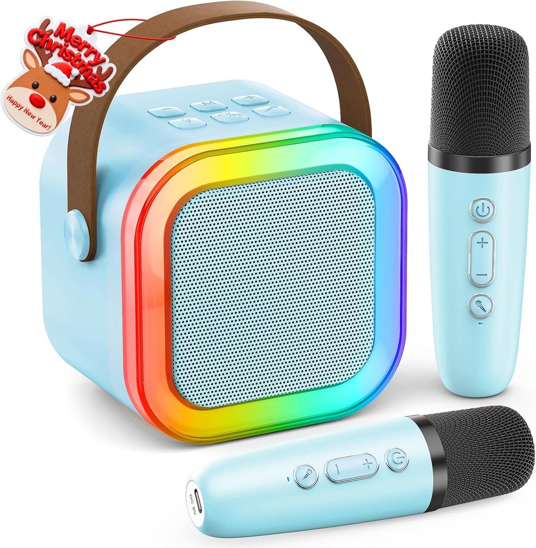 Mini Karaoke Machine for Kids Adults, 2026 TOP Birthday Gifts for Girls 3,4,5,6,7,8+Year Old Toddler Toys, Portable Bluetooth Speaker with 2 Wireless Karaoke Microphones Player Valentine Gifts(Blue)