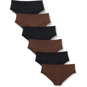Amazon Essentials Women's Microfiber Underwear (Hipster & Thong) Pack of 6 (5X, Hipster, Black/Rich Hazel)