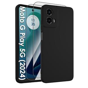 for Motorola Moto G 5G 2024 Case,Liquid Silicone Upgrade[Soft Anti-Scratch Microfiber Lining][2 HD Screen Protector][Full Camera Protection] Shockproof Case Moto G 2024 Phone Case 6.6 inch -Black
