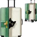 Black Cat Peeking Door Luggage Cover – Stretchable Travel Suitcase Protector for 2022 Inch Luggage – Whimsical Green Door and Beige Wall Design, Small