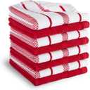 KitchenAid Albany Dishcloth 8 Pack Set, Passion Red/White, 12"x12" (Small)