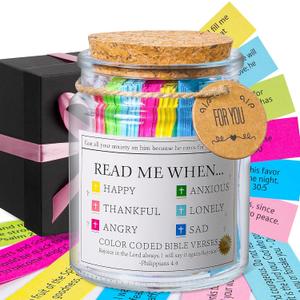 Bible Verse Jar, Read Me When Bible Verses Jar for Daily Encouragement,Christian Gifts for Women,Easter Basket Stuffers, Birthday Gifts,Mothers Day Gift for Mom,Prayer Cards With A 48-inch Ribbon Bow