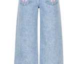 GORGLITTER Girl's Cute Bow Baggy Jeans Wide Leg High Elastic Waisted Y2k Denim Pants Casual Preppy Streetwear, 12Y