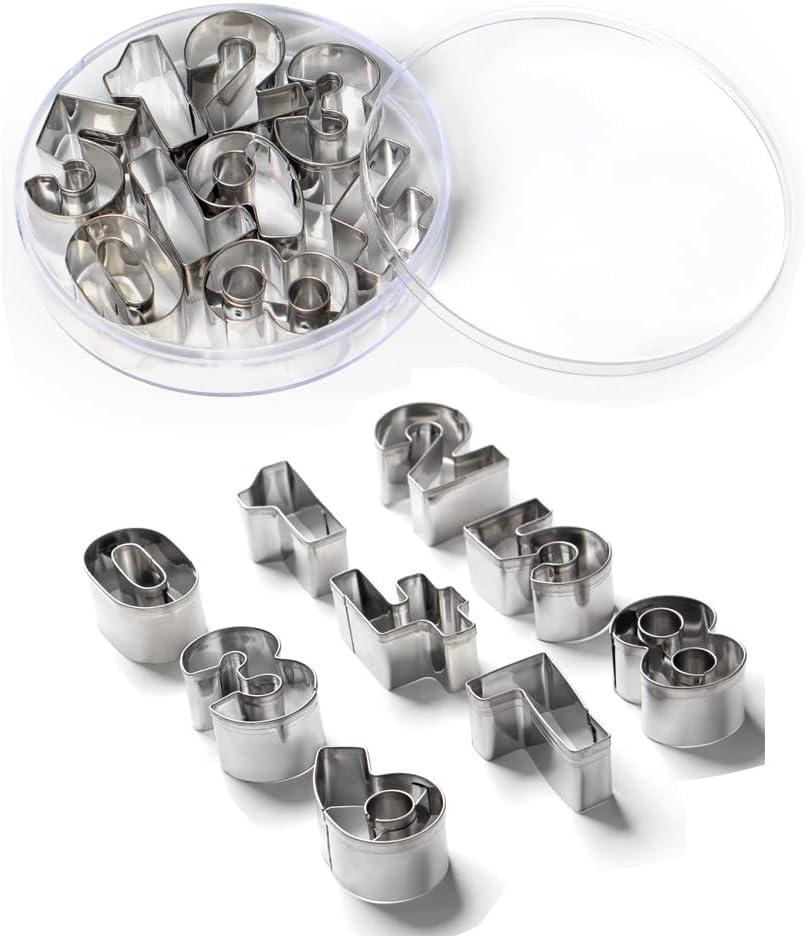 Mini Number Cookie Cutters 1.7" Stainless Steel Cake Decorating Small Number Cutters with Cut-Outs, 9-Piece Set