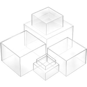 6 Pcs Clear Acrylic Risers for Display, Risers Display Stands with Hollow Bottoms Acrylic Cube Boxes Square Nesting Cubes Decorative Stand for Food Dessert Candy Jewelry Table Decor, 6 Sizes