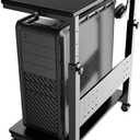 PUTORSEN Computer Tower Stand Cart - 2-Tier CPU Cart with 4 Casters, Rolling Holder with Pegboard & 2 Hooks, Height Adjustable from 19 1/8" to 31 11/16", for Office Home Gaming