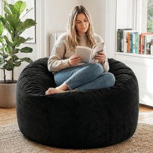 YuppieLife Large Foam Filled Bean Bag Chairs for Kids Teenagers Adults Living Room Gaming Relaxing 4F Machine Washable Lazy SofaBlack