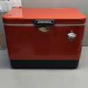 FSE Hard-Sided 54 Qt. / 80 Can Metal Cooler, Two-Tone Gray Camo and Black, Durable Outdoor Beverage Cooler with Latch Closure, Plastic Lining, Side Handles, Portable Tailgating and Camping Ice Chest (Red)