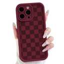Lovmooful Compatible for iPhone 15 Pro Case Aesthetic Cute Checkerboard Lattice Plaid with Color Design for Girls Women Soft TPU Shockproof Protective Girly for iPhone 15 Pro Case-Wine Red