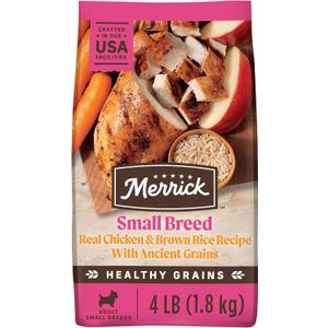 Merrick Healthy Grains Premium Dry Dog Food For Small Dogs, Wholesome and Natural Kibble, Small Breed Recipe - 4.0 lb. Bag (4 Pound (Pack of 1)), BB Date: 09/2026