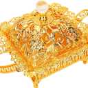 European Style Metal Fruit Plate, Vintage Fruit Basket Holder, Golden Decorative Snack Basket for Candy, Snacks, Dessert (Rectangular) (12.2" x 8.7" x 5.1")