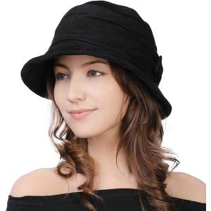 1920S Vintage Cloche Bucket Hat Packable Ladies Church Derby Party Fashion Floopy Winter 55-64CM (Medium, Black)