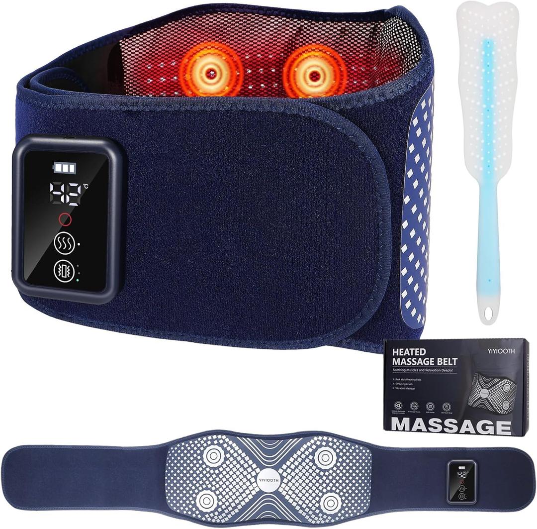Back Massager Belt Cordless, FSA-HSA Eligible Upgraded Red Light Heating Pad for Low Back, 3 Vibration Electric Massager, 5 Heat, Valentine's Gifts for Men, Women Lover, Boyfriend Girlfriend (Blue)