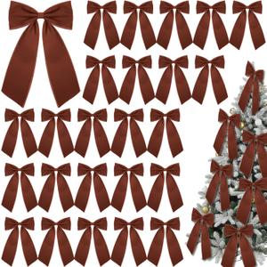 Riceshoot 24 Pcs 10 x 16 Inch Large Bows Valentine's Day Tree Decorations Velvet Ribbon Tree Topper Velvet Wreath Bows with Wired Edge for Valentines Home Fireplace Indoor Outdoor Decor (Brown)